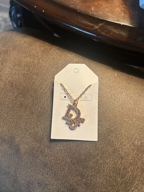 Gold Letter D Pendant Necklace with Crystal Accents